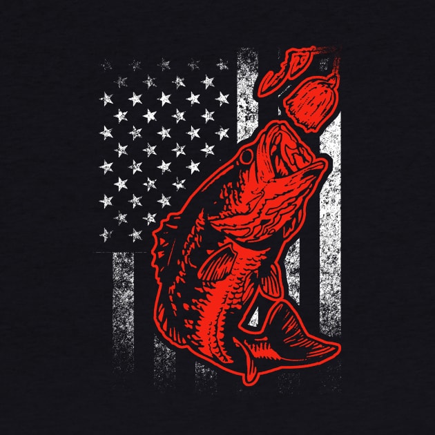 Bass Fishing Lure and American Flag T-shirt by JerkyFellas